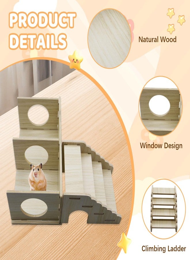 LUODAKA 2-Chamber Hamster Tunnel & Wooden Climbing Ladder Bridge，Wooden Hamster Hideout with Ladder for Dwarf Syrian Hamsters Gerbils Mice or Other Small Pets - Image 3